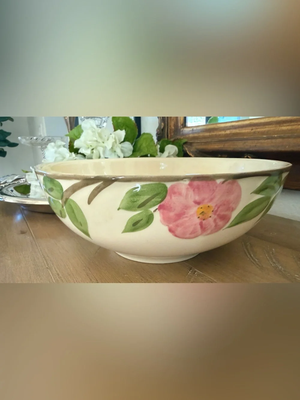 Vintage Franciscan Desert Rose 10” Serving Salad Bowl Pink Roses Excellent